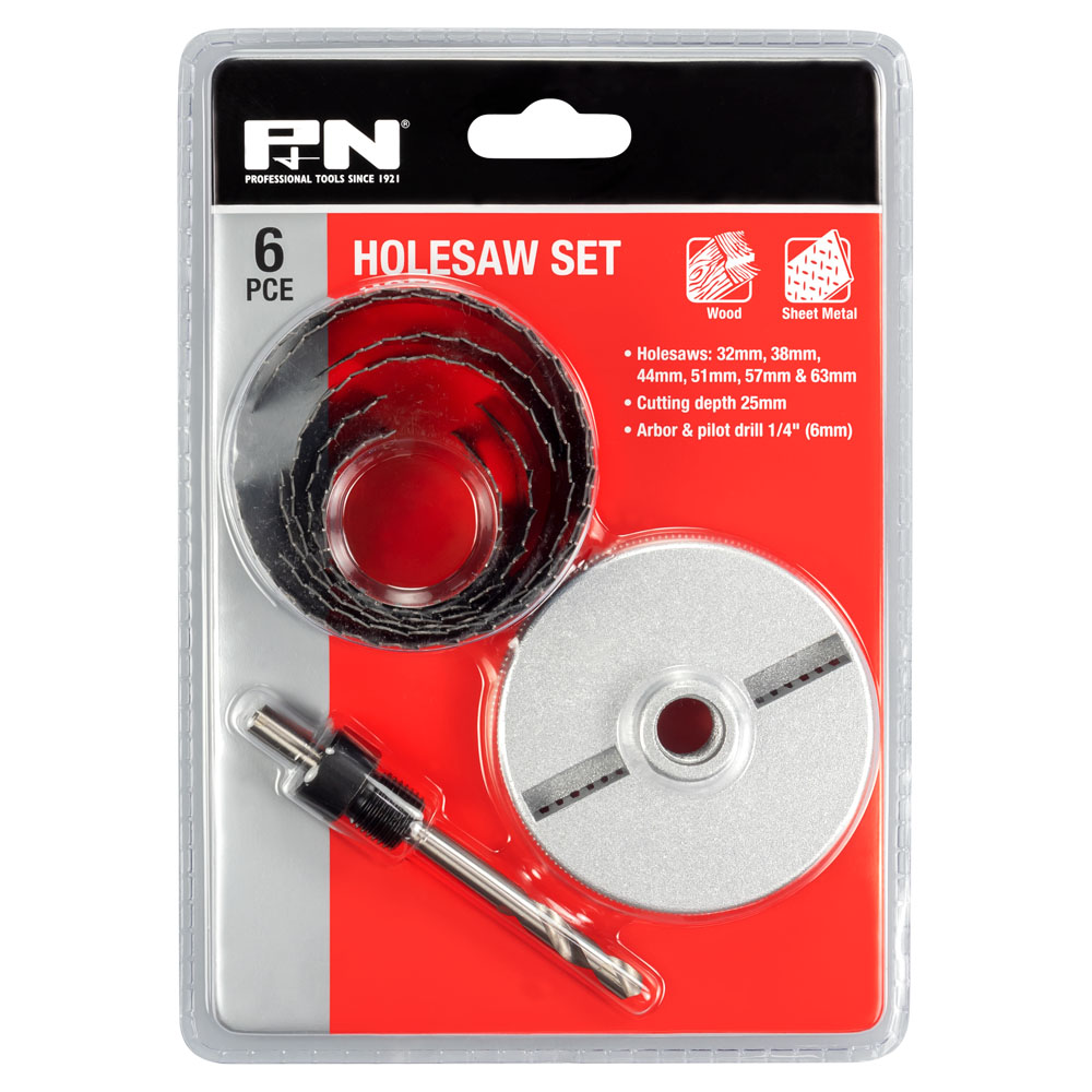 HOLESAW CARBON STEEL SET 32 63MM 6PC P N P N Tools
